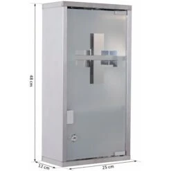 HOMCOM Armoire à Pharmacie 2 étagères 3 Niveaux Verrouillable Porte Verre Trempé Dépoli Logo Croix 25L X 12l X 48H Cm Acier Inox -Songmics Soldes Magasin 1027176 3