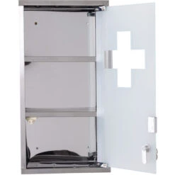 HOMCOM Armoire à Pharmacie 2 étagères 3 Niveaux Verrouillable Porte Verre Trempé Dépoli Logo Croix 25L X 12l X 48H Cm Acier Inox -Songmics Soldes Magasin 1027176 4