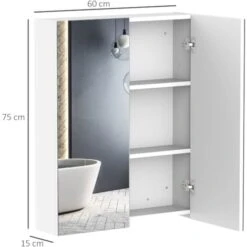 HOMCOM Armoire Avec Miroir En Bois Rangement Salle De Bain Fermeture Porte Tampon MDF Blanc -Songmics Soldes Magasin 1058135 3