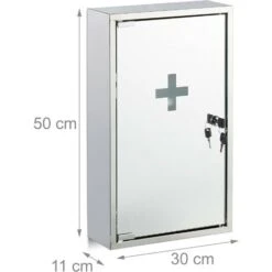 Relaxdays Armoire à Pharmacie Acier Inox Porte Miroir Ferme à Clé 2 Niveaux Médicaments Pansements 50x30x11cm, Argenté 10 Relaxdays Armoire à Pharmacie Acier Inox Porte Miroir Ferme à Clé 2 Niveaux Médicaments Pansements 50x30x11cm, Argenté -Songmics Soldes Magasin 11000598 4