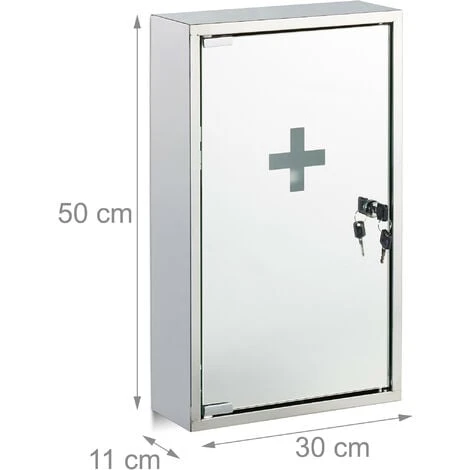 Relaxdays Armoire à Pharmacie Acier Inox Porte Miroir Ferme à Clé 2 Niveaux Médicaments Pansements 50x30x11cm, Argenté 6 Relaxdays Armoire à Pharmacie Acier Inox Porte Miroir Ferme à Clé 2 Niveaux Médicaments Pansements 50x30x11cm, Argenté – Image 4