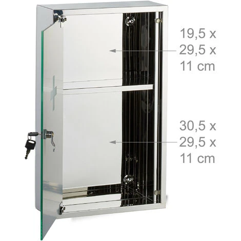 Relaxdays Armoire à Pharmacie Acier Inox Porte Miroir Ferme à Clé 2 Niveaux Médicaments Pansements 50x30x11cm, Argenté 7 Relaxdays Armoire à Pharmacie Acier Inox Porte Miroir Ferme à Clé 2 Niveaux Médicaments Pansements 50x30x11cm, Argenté – Image 5
