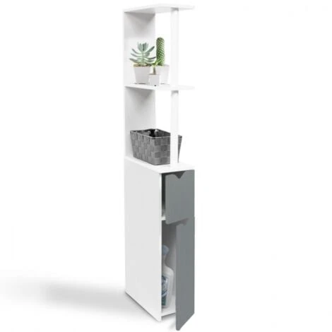 Meuble WC étagère WILLY Bois Gain De Place Pour Toilette 2 Portes Grises 3 Meuble WC étagère WILLY Bois Gain De Place Pour Toilette 2 Portes Grises