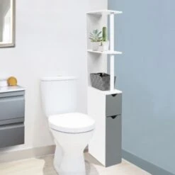 Meuble WC étagère WILLY Bois Gain De Place Pour Toilette 2 Portes Grises 7 Meuble WC étagère WILLY Bois Gain De Place Pour Toilette 2 Portes Grises -Songmics Soldes Magasin 1102624 2