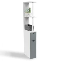 Meuble WC étagère WILLY Bois Gain De Place Pour Toilette 2 Portes Grises 8 Meuble WC étagère WILLY Bois Gain De Place Pour Toilette 2 Portes Grises -Songmics Soldes Magasin 1102624 3