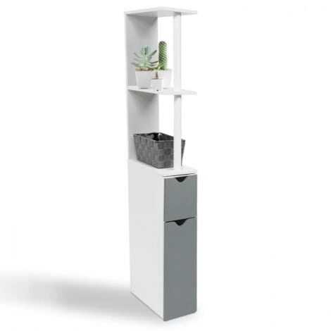 Meuble WC étagère WILLY Bois Gain De Place Pour Toilette 2 Portes Grises 5 Meuble WC étagère WILLY Bois Gain De Place Pour Toilette 2 Portes Grises – Image 3