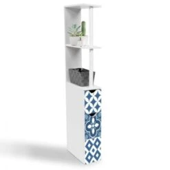 Meuble WC étagère WILLY 2 Portes Motif Carreaux De Ciment Bleu 8 Meuble WC étagère WILLY 2 Portes Motif Carreaux De Ciment Bleu -Songmics Soldes Magasin 11692895 3