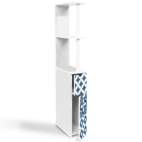 Meuble WC étagère WILLY 2 Portes Motif Carreaux De Ciment Bleu 6 Meuble WC étagère WILLY 2 Portes Motif Carreaux De Ciment Bleu – Image 4