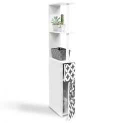 Meuble WC étagère WILLY 2 Portes Motif Carreaux De Ciment Gris