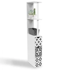 Meuble WC étagère WILLY 2 Portes Motif Carreaux De Ciment Gris 8 Meuble WC étagère WILLY 2 Portes Motif Carreaux De Ciment Gris -Songmics Soldes Magasin 11692896 3