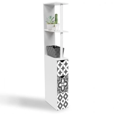 Meuble WC étagère WILLY 2 Portes Motif Carreaux De Ciment Gris 5 Meuble WC étagère WILLY 2 Portes Motif Carreaux De Ciment Gris – Image 3