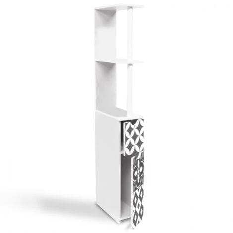 Meuble WC étagère WILLY 2 Portes Motif Carreaux De Ciment Gris 6 Meuble WC étagère WILLY 2 Portes Motif Carreaux De Ciment Gris – Image 4