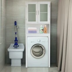 COSTWAY Meuble Dessus Toilettes WC 2 Portes Armoire De Toilette Étagère De Salle De Bain -Songmics Soldes Magasin 12435888 3