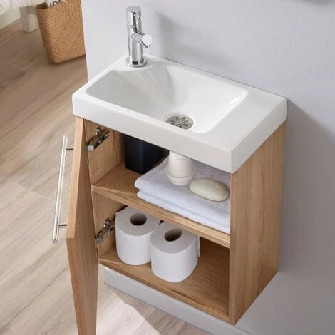 Lave-mains En Céramique Avec Meuble Complet Couleur Chêne Oak Bordolino 4 Lave-mains En Céramique Avec Meuble Complet Couleur Chêne Oak Bordolino – Image 2