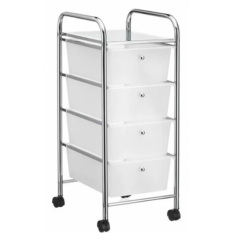 Caisson Sur Roulettes SANO Chariot Avec 4 Tiroirs En Plastique Blanc Transparent Et 1 étagère, Rangement Salle De Bain Métal Chromé 4 Caisson Sur Roulettes SANO Chariot Avec 4 Tiroirs En Plastique Blanc Transparent Et 1 étagère, Rangement Salle De Bain Métal Chromé – Image 2