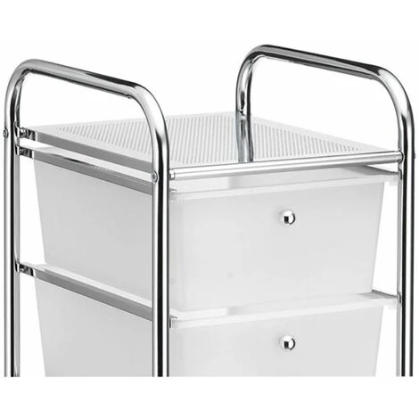 Caisson Sur Roulettes SANO Chariot Avec 4 Tiroirs En Plastique Blanc Transparent Et 1 étagère, Rangement Salle De Bain Métal Chromé 5 Caisson Sur Roulettes SANO Chariot Avec 4 Tiroirs En Plastique Blanc Transparent Et 1 étagère, Rangement Salle De Bain Métal Chromé – Image 3