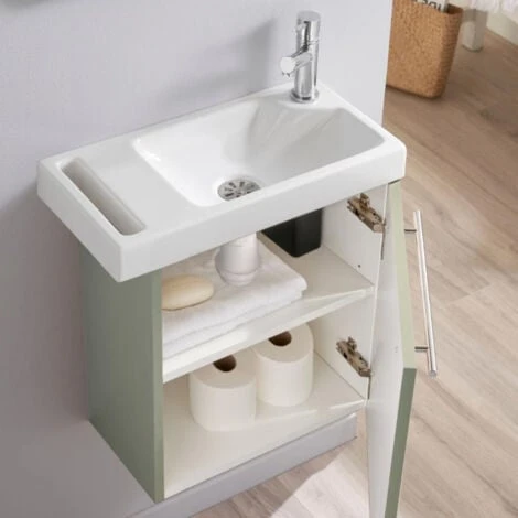 Meuble Lave-mains Vert De Gris Avec Porte Serviette Intégré Et Robinetterie Eau Froide à Droite 4 Meuble Lave-mains Vert De Gris Avec Porte Serviette Intégré Et Robinetterie Eau Froide à Droite – Image 2