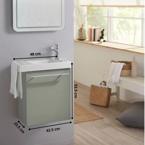 Meuble Lave-mains Vert De Gris Avec Porte Serviette Intégré Et Robinetterie Eau Froide à Droite 5 Meuble Lave-mains Vert De Gris Avec Porte Serviette Intégré Et Robinetterie Eau Froide à Droite – Image 3