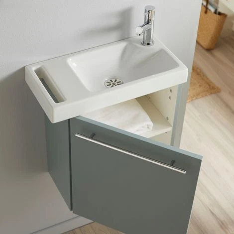 Meuble Lave-mains Vert De Gris Avec Porte Serviette Intégré Et Robinetterie Eau Froide à Droite 6 Meuble Lave-mains Vert De Gris Avec Porte Serviette Intégré Et Robinetterie Eau Froide à Droite – Image 4