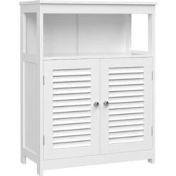 Songmics Meuble Salle De Bain, 60 X 30 X 80 Cm, Avec Compartiment Ouvert, Étagère De Rangement Avec 2 Portes, Blanc