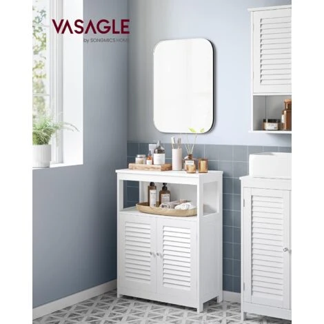 Songmics Meuble Salle De Bain, 60 X 30 X 80 Cm, Avec Compartiment Ouvert, Étagère De Rangement Avec 2 Portes, Blanc 4 Songmics Meuble Salle De Bain, 60 X 30 X 80 Cm, Avec Compartiment Ouvert, Étagère De Rangement Avec 2 Portes, Blanc – Image 2