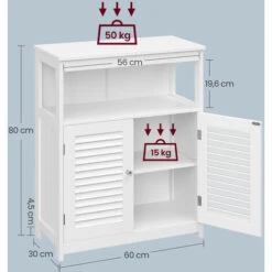 Songmics Meuble Salle De Bain, 60 X 30 X 80 Cm, Avec Compartiment Ouvert, Étagère De Rangement Avec 2 Portes, Blanc 10 Songmics Meuble Salle De Bain, 60 X 30 X 80 Cm, Avec Compartiment Ouvert, Étagère De Rangement Avec 2 Portes, Blanc -Songmics Soldes Magasin 16052835 4
