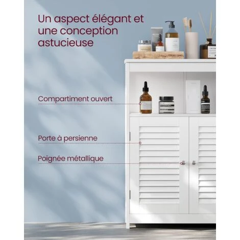 Songmics Meuble Salle De Bain, 60 X 30 X 80 Cm, Avec Compartiment Ouvert, Étagère De Rangement Avec 2 Portes, Blanc 7 Songmics Meuble Salle De Bain, 60 X 30 X 80 Cm, Avec Compartiment Ouvert, Étagère De Rangement Avec 2 Portes, Blanc – Image 5