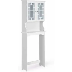 COSTWAY Meuble Dessus Toilette 2 Portes/Meuble WC Avec Etagère Réglable/Meuble Salle De Bain-61 X 23 X 173 CM Blanc