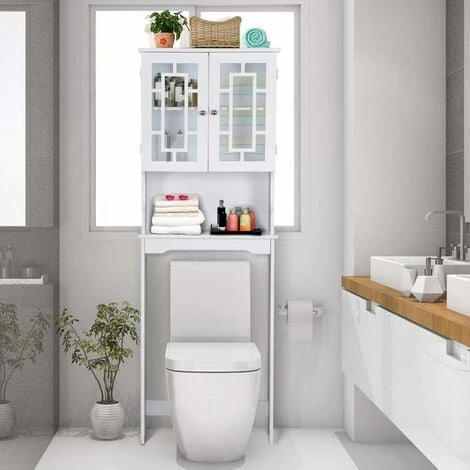 COSTWAY Meuble Dessus Toilette 2 Portes/Meuble WC Avec Etagère Réglable/Meuble Salle De Bain-61 X 23 X 173 CM Blanc 4 COSTWAY Meuble Dessus Toilette 2 Portes/Meuble WC Avec Etagère Réglable/Meuble Salle De Bain-61 X 23 X 173 CM Blanc – Image 2