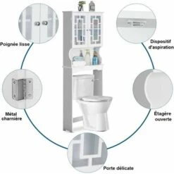 COSTWAY Meuble Dessus Toilette 2 Portes/Meuble WC Avec Etagère Réglable/Meuble Salle De Bain-61 X 23 X 173 CM Blanc 9 COSTWAY Meuble Dessus Toilette 2 Portes/Meuble WC Avec Etagère Réglable/Meuble Salle De Bain-61 X 23 X 173 CM Blanc -Songmics Soldes Magasin 16894908 3