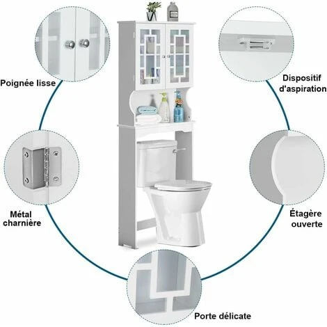 COSTWAY Meuble Dessus Toilette 2 Portes/Meuble WC Avec Etagère Réglable/Meuble Salle De Bain-61 X 23 X 173 CM Blanc 5 COSTWAY Meuble Dessus Toilette 2 Portes/Meuble WC Avec Etagère Réglable/Meuble Salle De Bain-61 X 23 X 173 CM Blanc – Image 3