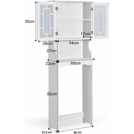 COSTWAY Meuble Dessus Toilette 2 Portes/Meuble WC Avec Etagère Réglable/Meuble Salle De Bain-61 X 23 X 173 CM Blanc 6 COSTWAY Meuble Dessus Toilette 2 Portes/Meuble WC Avec Etagère Réglable/Meuble Salle De Bain-61 X 23 X 173 CM Blanc – Image 4