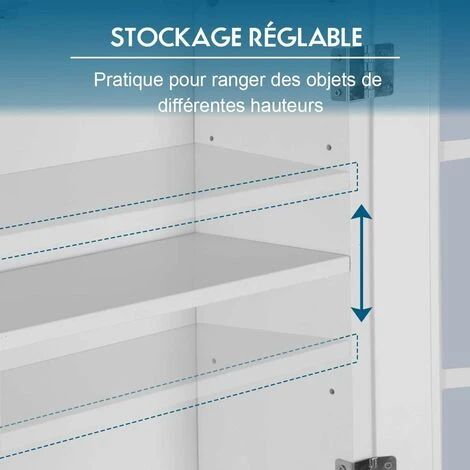 COSTWAY Meuble Dessus Toilette 2 Portes/Meuble WC Avec Etagère Réglable/Meuble Salle De Bain-61 X 23 X 173 CM Blanc 7 COSTWAY Meuble Dessus Toilette 2 Portes/Meuble WC Avec Etagère Réglable/Meuble Salle De Bain-61 X 23 X 173 CM Blanc – Image 5