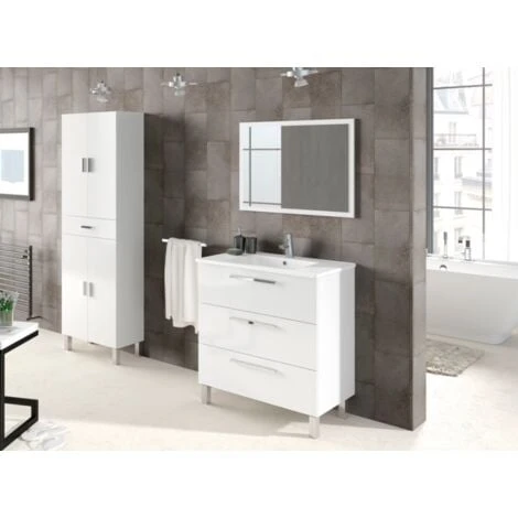 Colonne De Salle De Bains Sur Pied Blanche Brillante Avec Quatre Portes Et Un Tiroir Blanc Brillant 5 Colonne De Salle De Bains Sur Pied Blanche Brillante Avec Quatre Portes Et Un Tiroir Blanc Brillant – Image 3