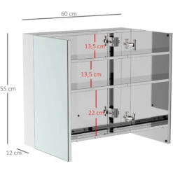 HOMCOM Armoire Miroir Rangement Toilette Salle De Bain Meuble Mural Dim. 60L X 12l X 55H Cm Acier Inox. -Songmics Soldes Magasin 17707828 3