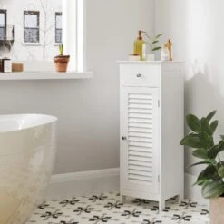 Songmics Meuble De Salle De Bain Sur Pied, 32 X 30 X 87 Cm, 1 Tiroir, 2 Casiers, Blanc -Songmics Soldes Magasin 18369697 2