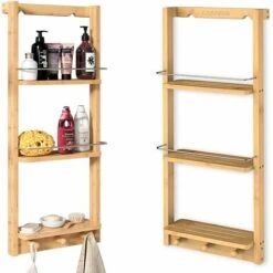 Étagère De Douche En Bambou Avec 3 Compartiments 3 Crochets Serviteur De Douche 70x28,5x10 Cm Charge Max 15kg -Songmics Soldes Magasin 19215146 2