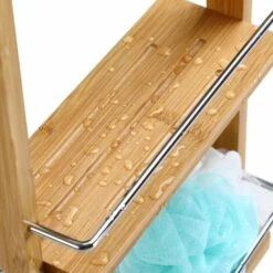 Étagère De Douche En Bambou Avec 3 Compartiments 3 Crochets Serviteur De Douche 70x28,5x10 Cm Charge Max 15kg -Songmics Soldes Magasin 19215146 5