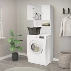 Meuble étagère Machine à Laver Armoire Blanc Pour Salle De Bain WC 190 X 63 Cm