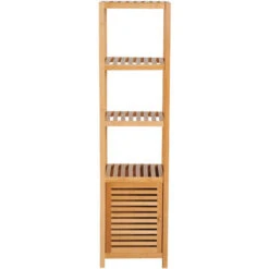 HOMCOM Meuble Colonne Rangement Salle De Bain Bambou Design Naturel 36L X 33l X 140H Cm 2 étagères 4 Niveaux + Placard -Songmics Soldes Magasin 19842662 4