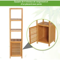 HOMCOM Meuble Colonne Rangement Salle De Bain Bambou Design Naturel 36L X 33l X 140H Cm 2 étagères 4 Niveaux + Placard -Songmics Soldes Magasin 19842662 5