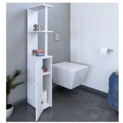 Meuble De Toilettes SIBERIA 1 Porte - 2 Niches / Blanc/ 15x30x119