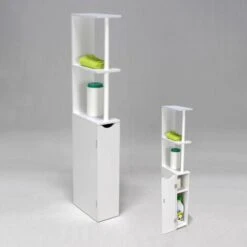 Meuble De Toilettes SIBERIA 1 Porte - 2 Niches / Blanc/ 15x30x119 -Songmics Soldes Magasin 21452549 3