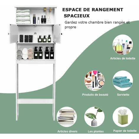 COSTWAY Etagère Dessus Toilette, Armoire De Rangement Pour Salle De Bain Avec Placard Avec Portes, Meuble Rangement Compact, 63 X 19,5 X 175 CM 5 COSTWAY Etagère Dessus Toilette, Armoire De Rangement Pour Salle De Bain Avec Placard Avec Portes, Meuble Rangement Compact, 63 X 19,5 X 175 CM – Image 3