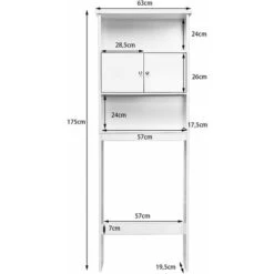 COSTWAY Etagère Dessus Toilette, Armoire De Rangement Pour Salle De Bain Avec Placard Avec Portes, Meuble Rangement Compact, 63 X 19,5 X 175 CM 11 COSTWAY Etagère Dessus Toilette, Armoire De Rangement Pour Salle De Bain Avec Placard Avec Portes, Meuble Rangement Compact, 63 X 19,5 X 175 CM -Songmics Soldes Magasin 22850262 5