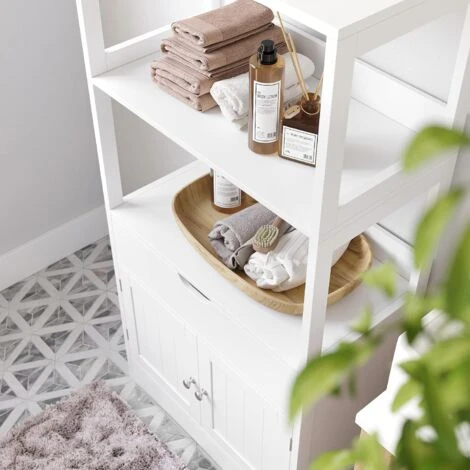 Songmics Meuble De Salle De Bain, Avec Tiroir, 2 Compartiments Ouverts, 2 Portes, Placard 4 étages, 60 X 32,5 X 122 Cm, Blanc 7 Songmics Meuble De Salle De Bain, Avec Tiroir, 2 Compartiments Ouverts, 2 Portes, Placard 4 étages, 60 X 32,5 X 122 Cm, Blanc – Image 5