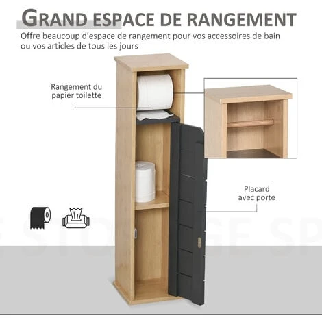HOMCOM Support Papier Toilette - Porte-papier Toilette - Armoire Pour Papier Toilette - 2 Niveaux + Sortie Papier MDF Gris Bambou 6 HOMCOM Support Papier Toilette - Porte-papier Toilette - Armoire Pour Papier Toilette - 2 Niveaux + Sortie Papier MDF Gris Bambou – Image 4