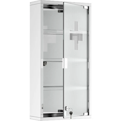 HOMCOM Armoire à Pharmacie 3 étagères 4 Niveaux 30L X 12l X 60H Cm Porte Verre Trempé Symbole Croix Acier Inoxydable Brossé 3 HOMCOM Armoire à Pharmacie 3 étagères 4 Niveaux 30L X 12l X 60H Cm Porte Verre Trempé Symbole Croix Acier Inoxydable Brossé
