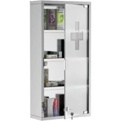 HOMCOM Armoire à Pharmacie 3 étagères 4 Niveaux 30L X 12l X 60H Cm Porte Verre Trempé Symbole Croix Acier Inoxydable Brossé 10 HOMCOM Armoire à Pharmacie 3 étagères 4 Niveaux 30L X 12l X 60H Cm Porte Verre Trempé Symbole Croix Acier Inoxydable Brossé -Songmics Soldes Magasin 25006914 4
