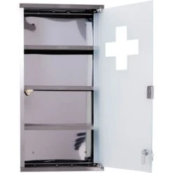 HOMCOM Armoire à Pharmacie 3 étagères 4 Niveaux 30L X 12l X 60H Cm Porte Verre Trempé Symbole Croix Acier Inoxydable Brossé 11 HOMCOM Armoire à Pharmacie 3 étagères 4 Niveaux 30L X 12l X 60H Cm Porte Verre Trempé Symbole Croix Acier Inoxydable Brossé -Songmics Soldes Magasin 25006914 5